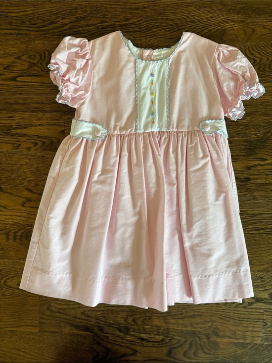 The Proper Peony Other - Sweet Pastel Puff-Sleeve Girls' Easter Dress with White Accents